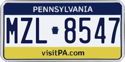 PA license plate MZL8547
