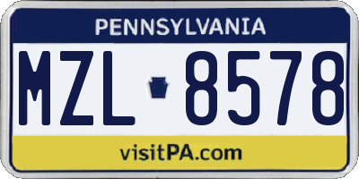 PA license plate MZL8578