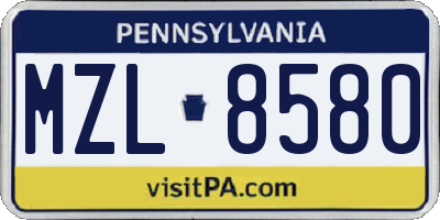 PA license plate MZL8580