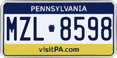 PA license plate MZL8598