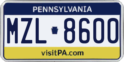 PA license plate MZL8600