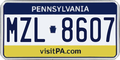 PA license plate MZL8607
