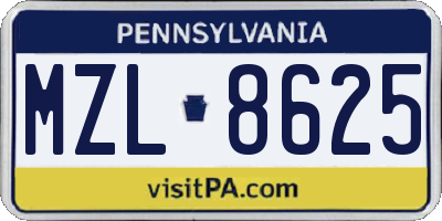 PA license plate MZL8625