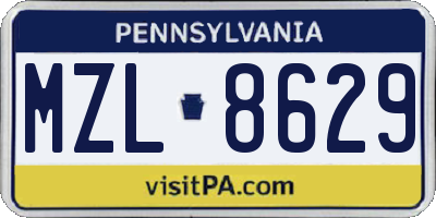 PA license plate MZL8629