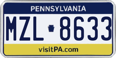 PA license plate MZL8633