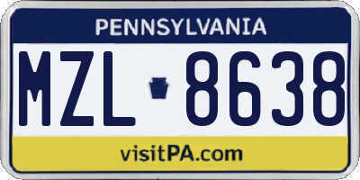 PA license plate MZL8638