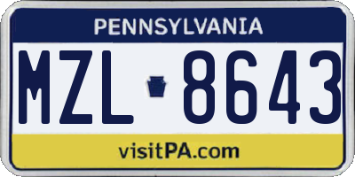PA license plate MZL8643