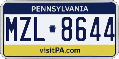 PA license plate MZL8644