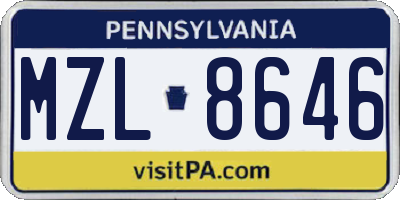PA license plate MZL8646