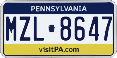 PA license plate MZL8647