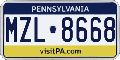 PA license plate MZL8668