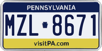 PA license plate MZL8671
