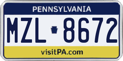 PA license plate MZL8672