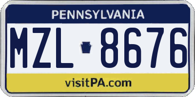 PA license plate MZL8676