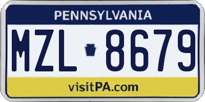 PA license plate MZL8679