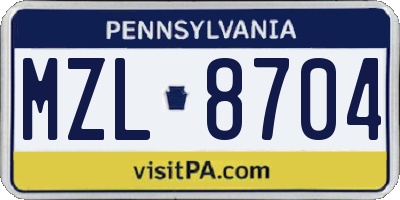 PA license plate MZL8704