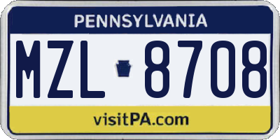 PA license plate MZL8708