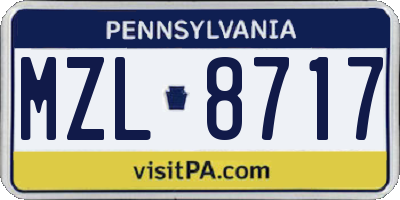 PA license plate MZL8717