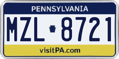 PA license plate MZL8721