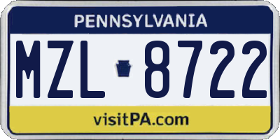 PA license plate MZL8722