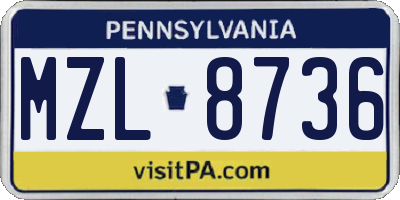 PA license plate MZL8736