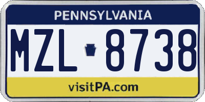 PA license plate MZL8738
