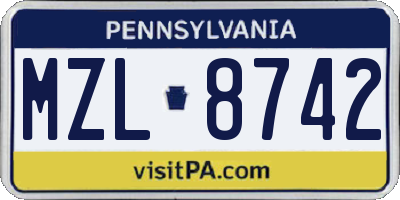 PA license plate MZL8742