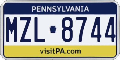 PA license plate MZL8744