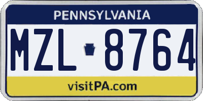 PA license plate MZL8764