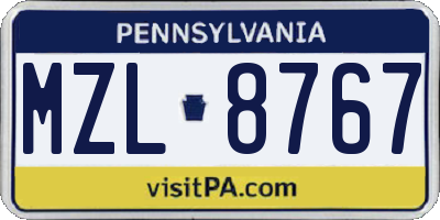 PA license plate MZL8767