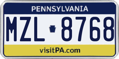 PA license plate MZL8768