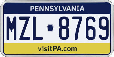PA license plate MZL8769