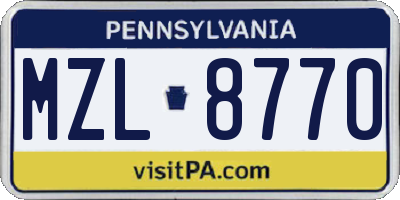 PA license plate MZL8770