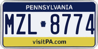 PA license plate MZL8774