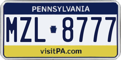 PA license plate MZL8777