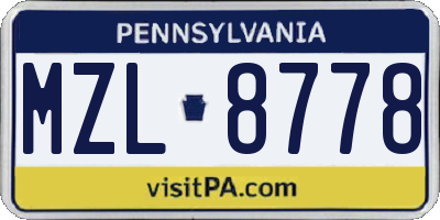 PA license plate MZL8778