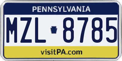 PA license plate MZL8785