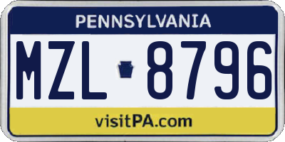 PA license plate MZL8796