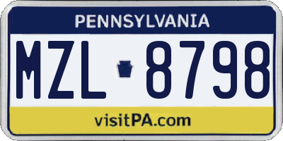PA license plate MZL8798