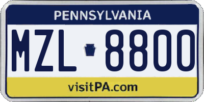 PA license plate MZL8800