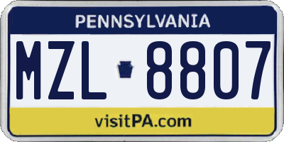 PA license plate MZL8807