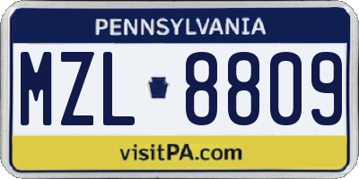 PA license plate MZL8809