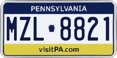 PA license plate MZL8821
