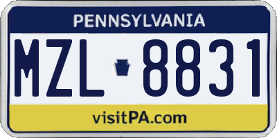PA license plate MZL8831