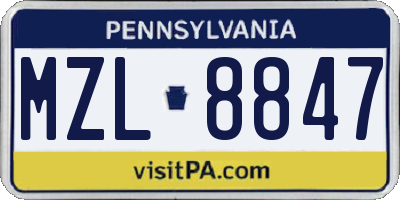 PA license plate MZL8847