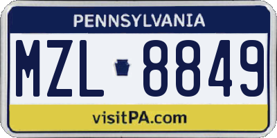 PA license plate MZL8849