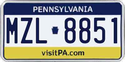 PA license plate MZL8851