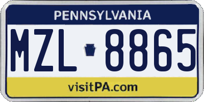 PA license plate MZL8865