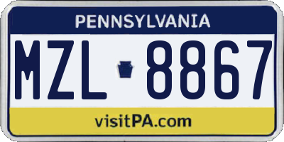 PA license plate MZL8867