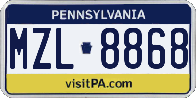 PA license plate MZL8868